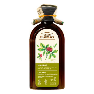 Ginseng & Moroccan Mint Oil Shampoo for Sensitive Scalp - Stimulates Hair Growth, Soothes & Refreshes - Gentle Cleanser for Dry, Irritated Scalp, 350ml / 11.83 fl. oz. Vegan 91% Natural Ingredients